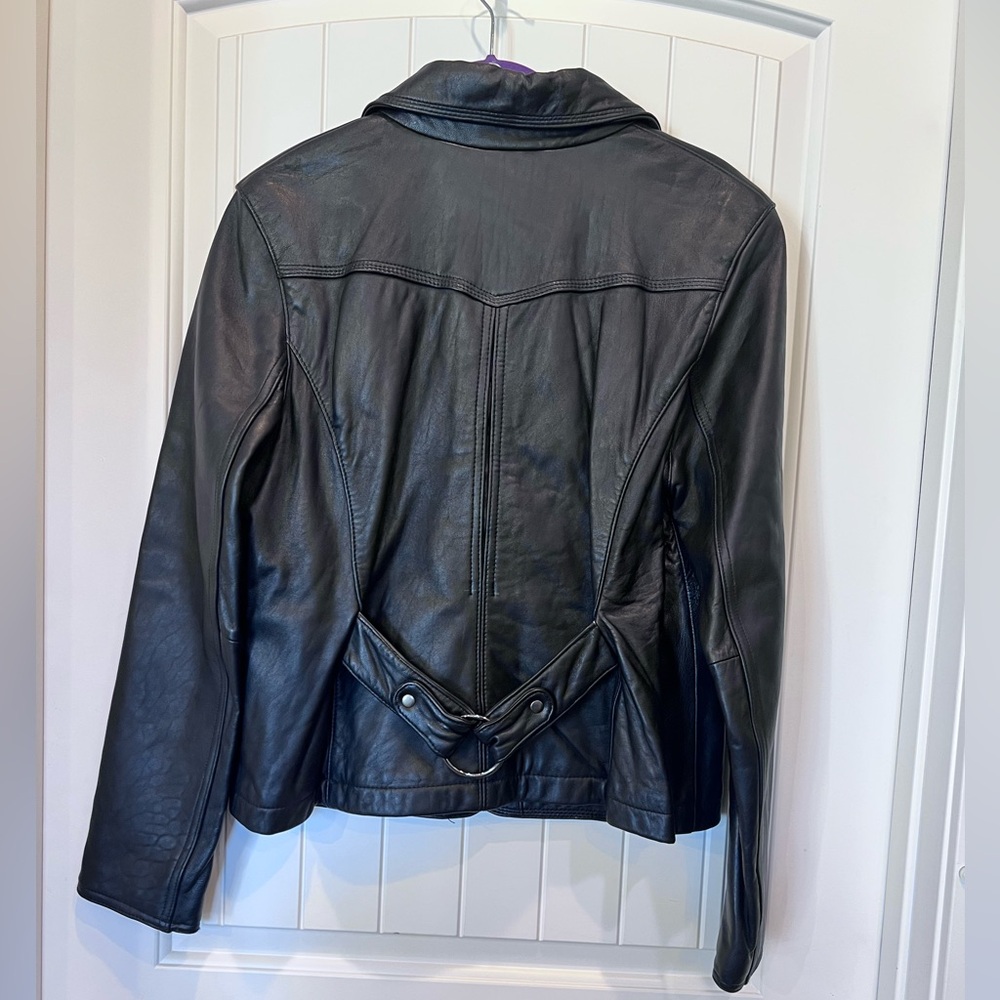 Kenneth Cole Reaction Black Leather Women’s Jacket Sz XL Back Buckle Detail - Picture 5 of 16